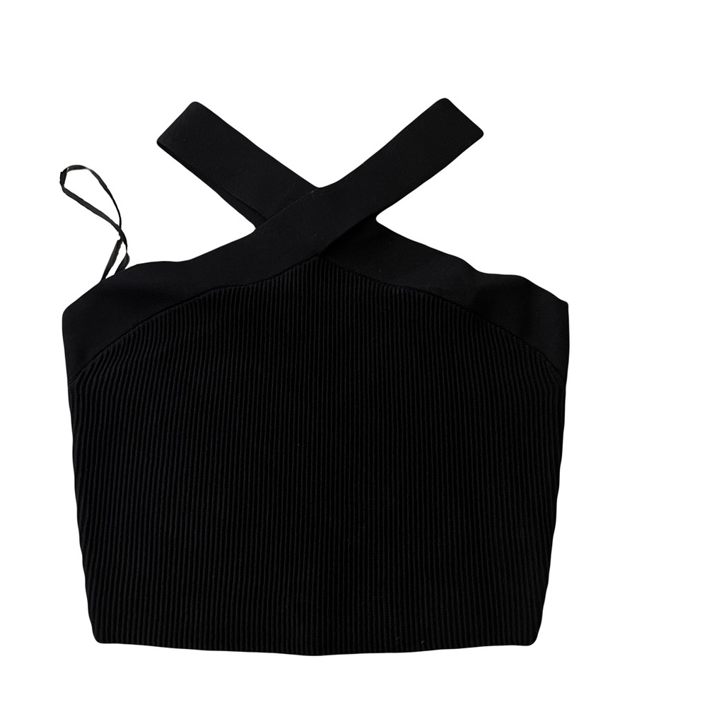 BNWOT Aritzia Babaton Sculpt Knit Criss Cross Size L Cropped Black